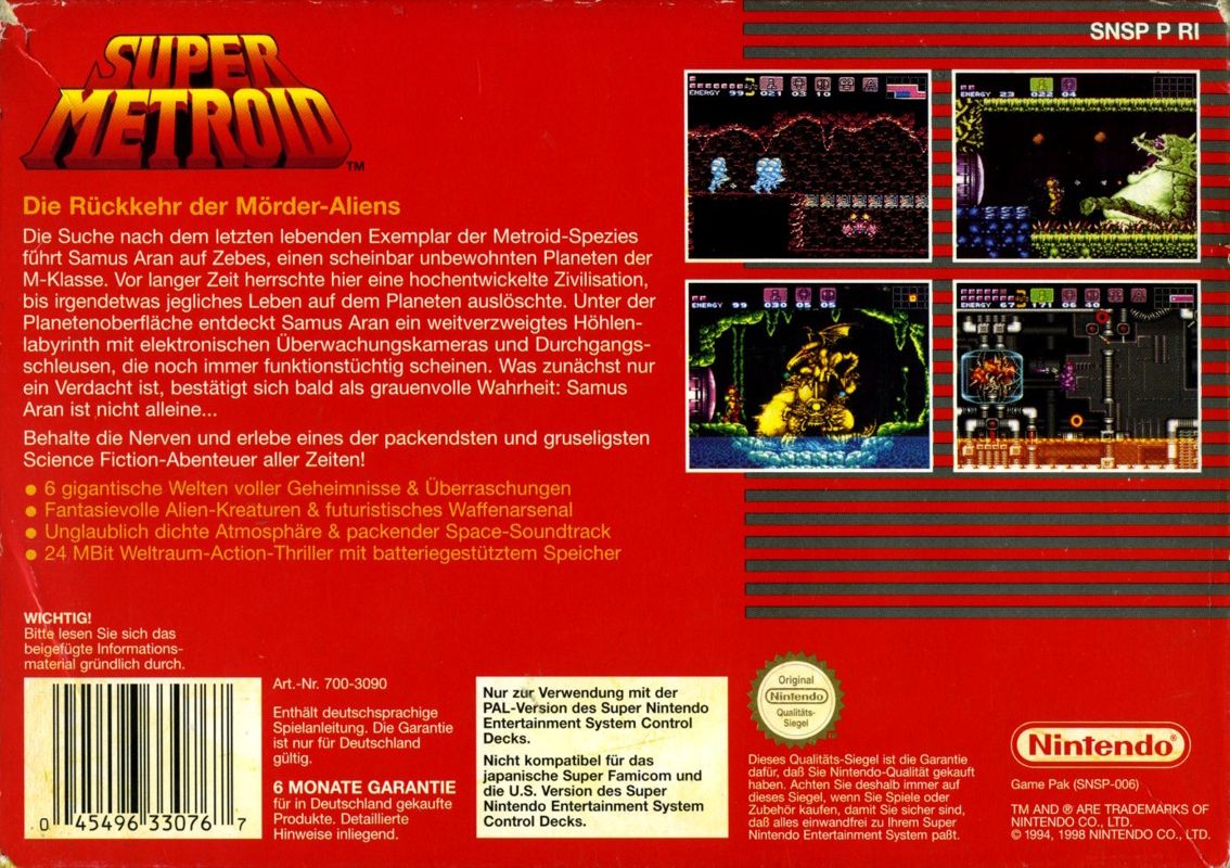 Back Cover for Super Metroid (SNES) (Super Classic Series release)