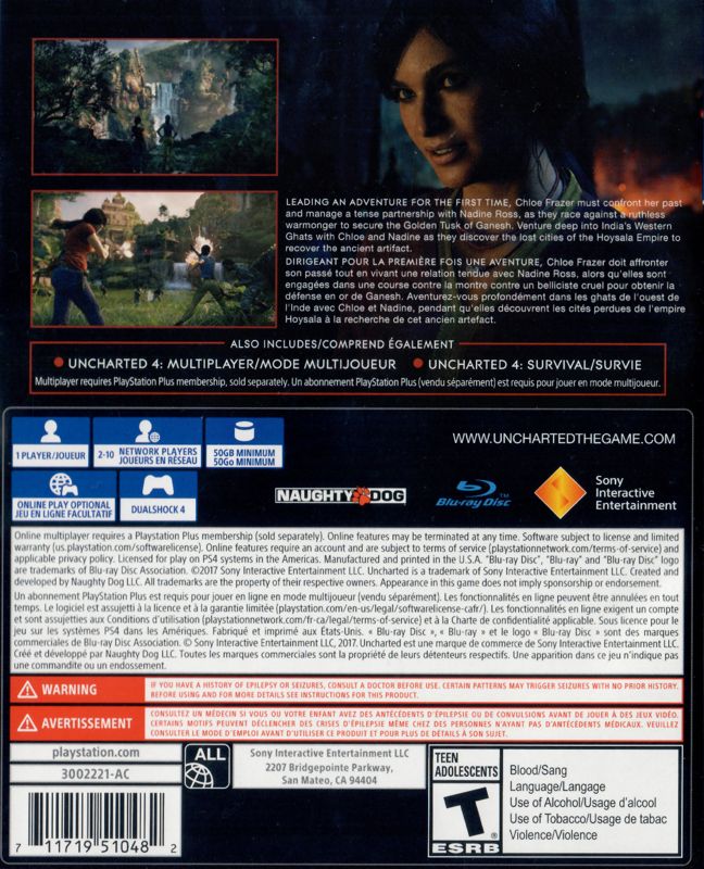 Uncharted: The Lost Legacy cover or packaging material - MobyGames