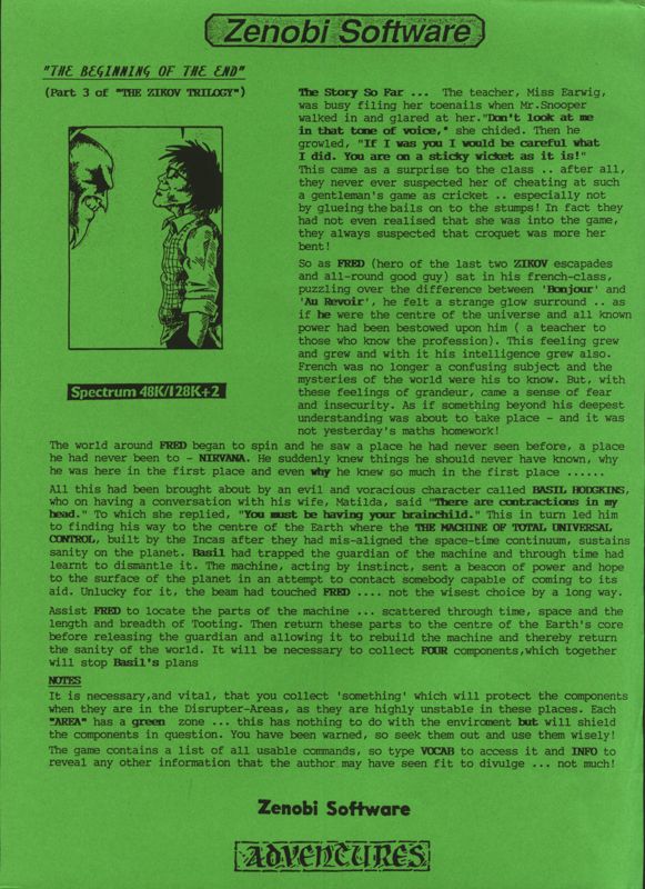 Extras for The Beginning Of The End (ZX Spectrum): Story Sheet