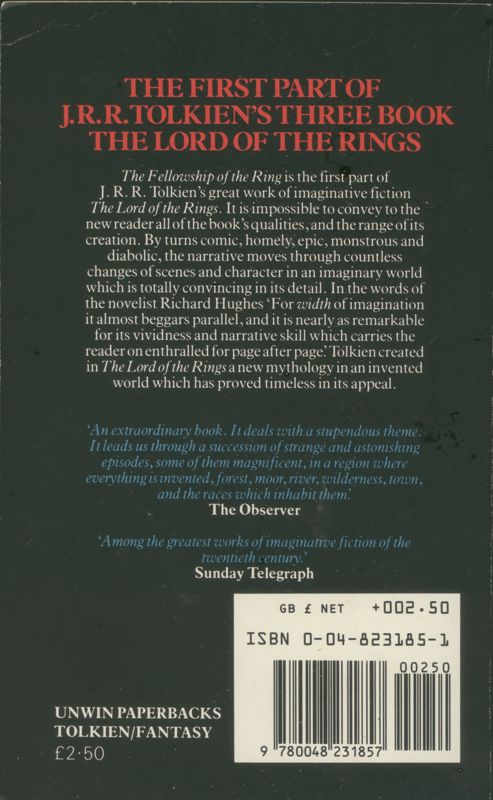 Extras for The Fellowship of the Ring (ZX Spectrum): Book - Back