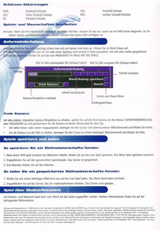 Manual for World Cup 98 (Windows): Back