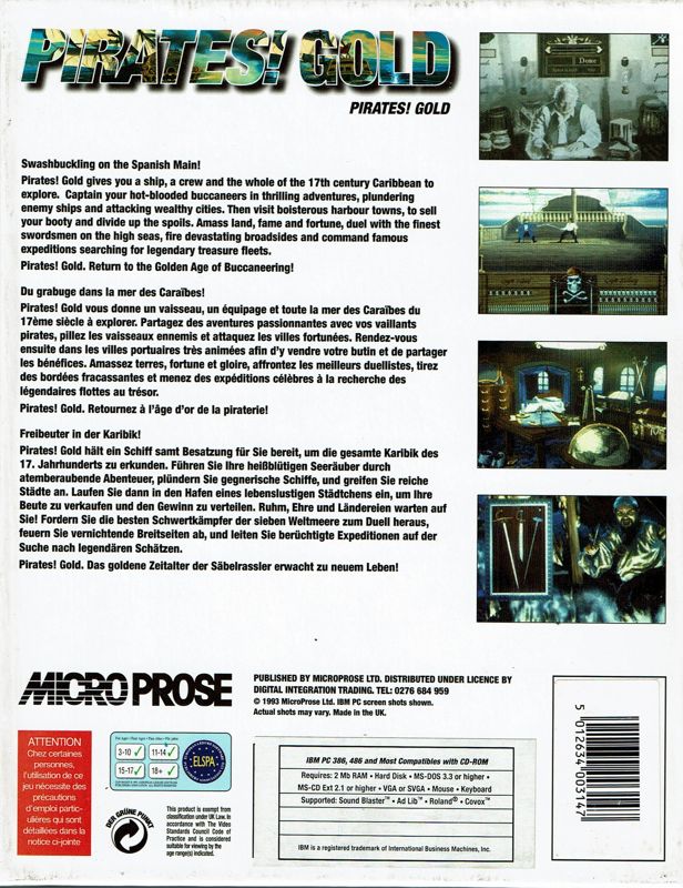 Back Cover for Pirates! Gold (DOS) (Alternate Powerplus release)