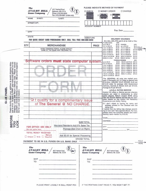 Extras for 5th Fleet (DOS) (CD-ROM release): Order Form - Front