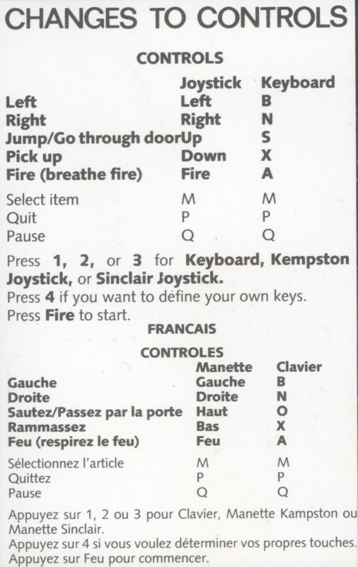 Reference Card for Little Puff in Dragonland (ZX Spectrum)
