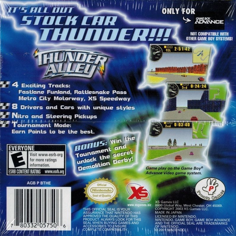 Back Cover for Thunder Alley (Game Boy Advance)