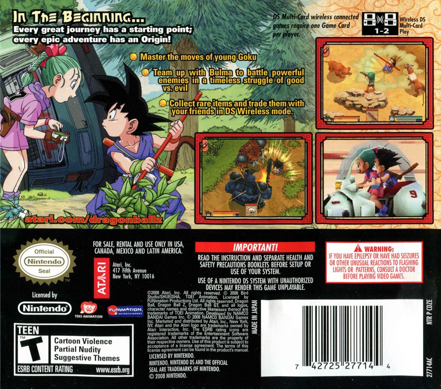Back Cover for Dragon Ball: Origins (Nintendo DS)