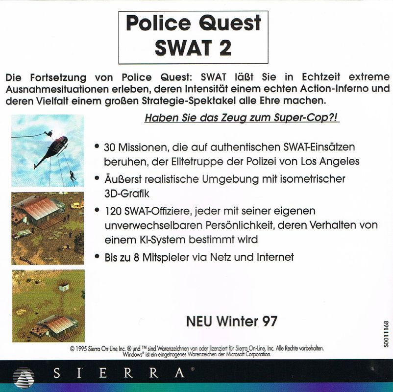 Manual for Daryl F. Gates' Police Quest: SWAT (Windows and Windows 3.x) (Sierra Originals): Back