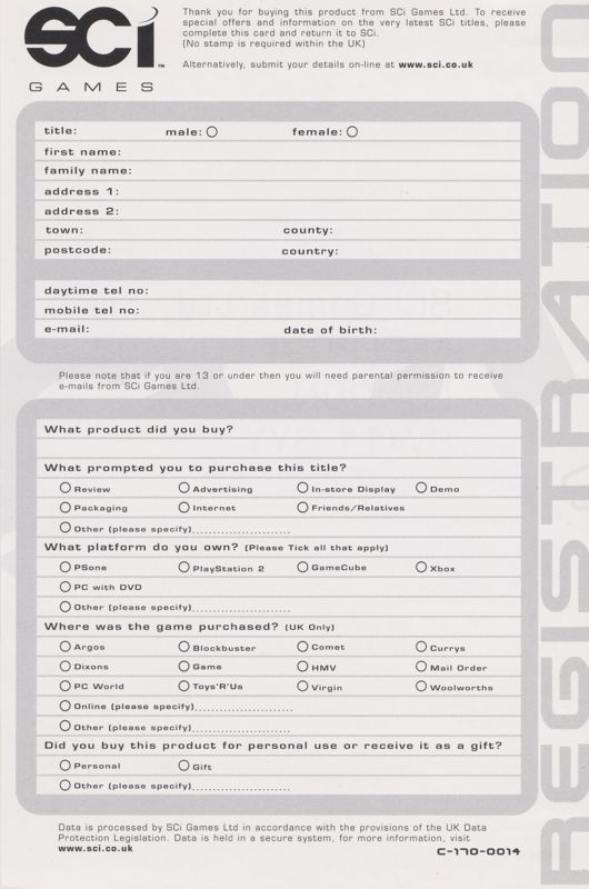 Extras for Conflict: Desert Storm II - Back to Baghdad (PlayStation 2): Product Registration Leaflet - Back