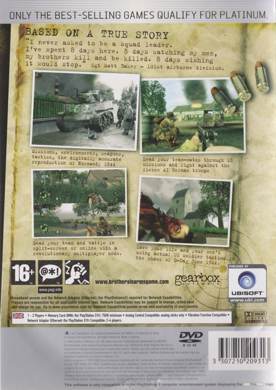Back Cover for Brothers in Arms: Road to Hill 30 (PlayStation 2) (Platinum release)