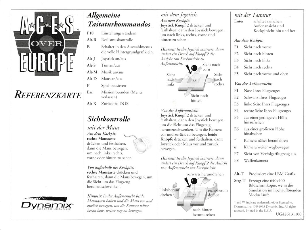 Reference Card for Aces Over Europe (DOS): Front