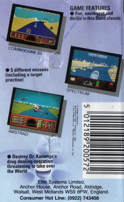 Back Cover for Ian Fleming's James Bond 007 in Live and Let Die: The Computer Game (ZX Spectrum) (Encore release)