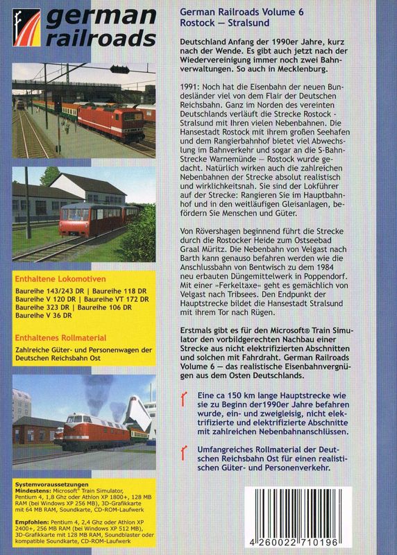 Back Cover for German Railroads: Volume 6 - Entlang der Ostsee: Rostock - Stralsund (Windows)