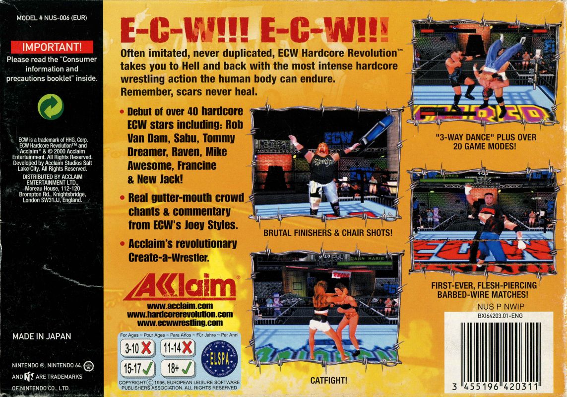 Back Cover for ECW Hardcore Revolution (Nintendo 64)