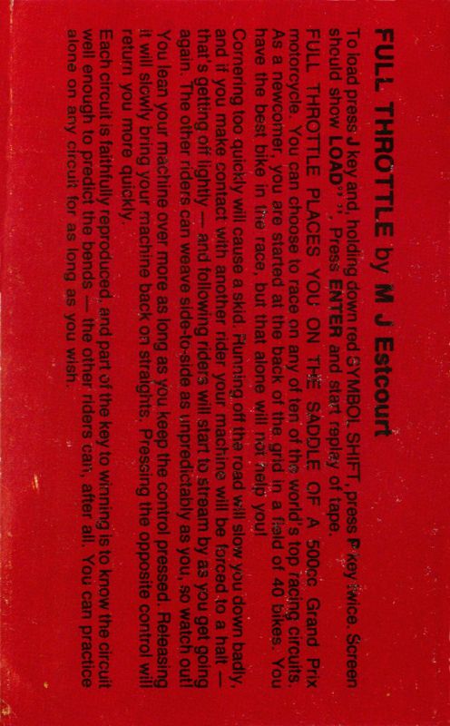 Inside Cover for Full Throttle (ZX Spectrum) (original release): attached cover