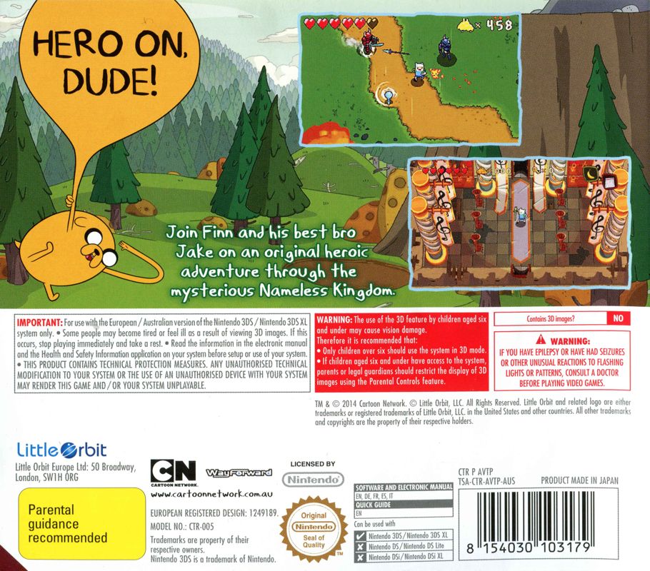 Back Cover for Adventure Time: The Secret of the Nameless Kingdom (Nintendo 3DS)