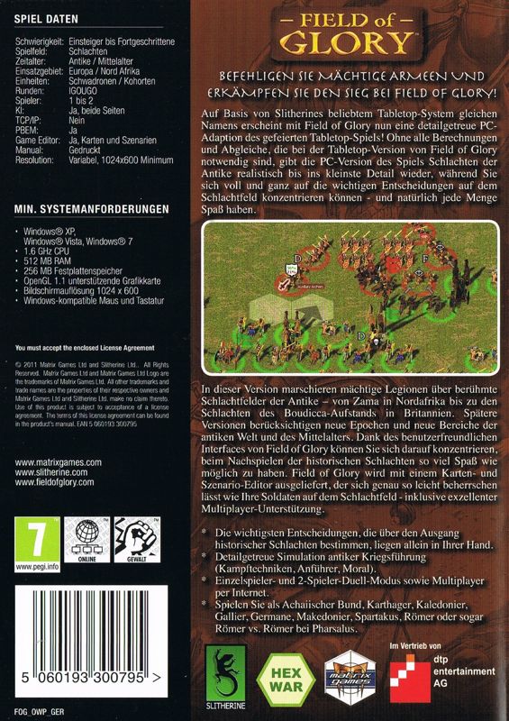 Back Cover for Field of Glory (Windows)