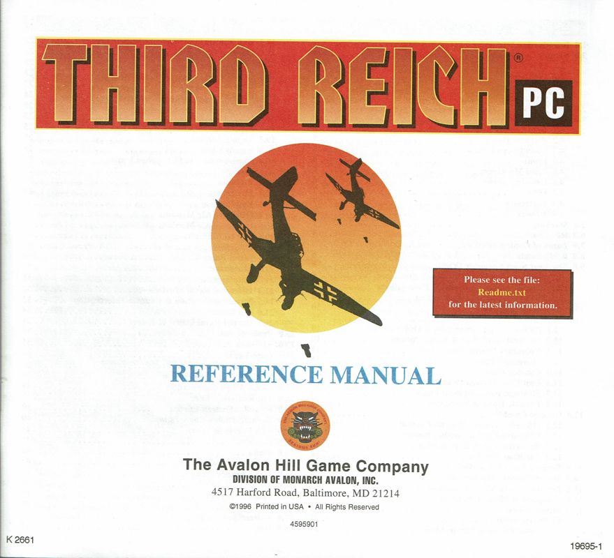 Reference Card for Third Reich (DOS): Reference Manual - Front