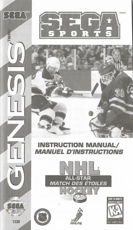 Manual for NHL All-Star Hockey '95 (Genesis): Manual - Front