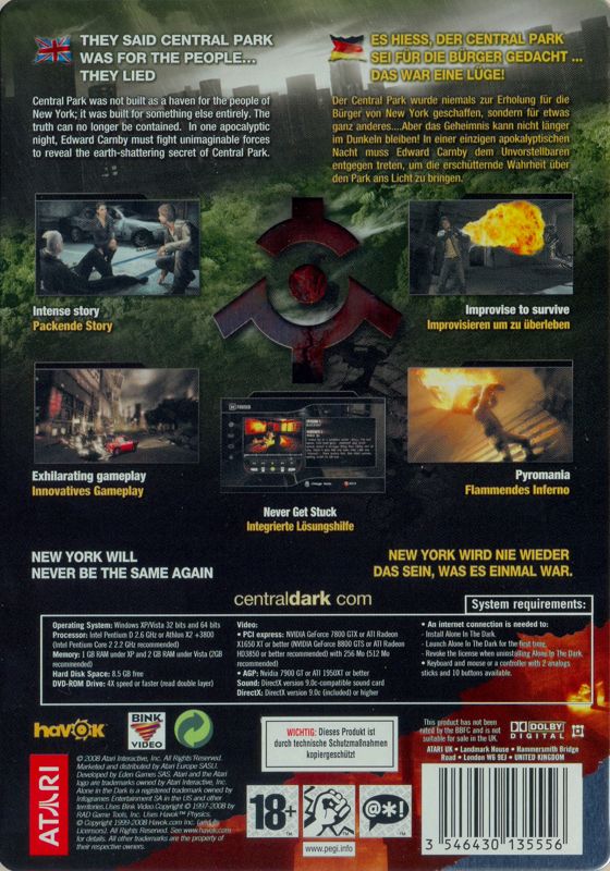 Back Cover for Alone in the Dark (Windows)