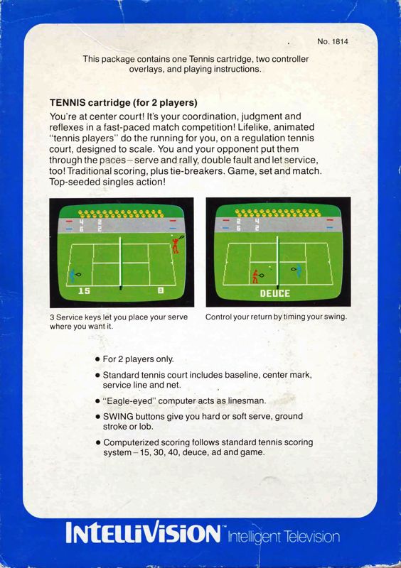 Back Cover for Tennis (Intellivision)