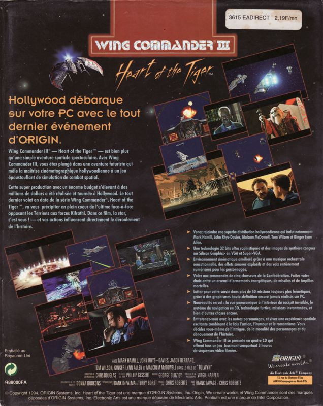 Back Cover for Wing Commander III: Heart of the Tiger (DOS)