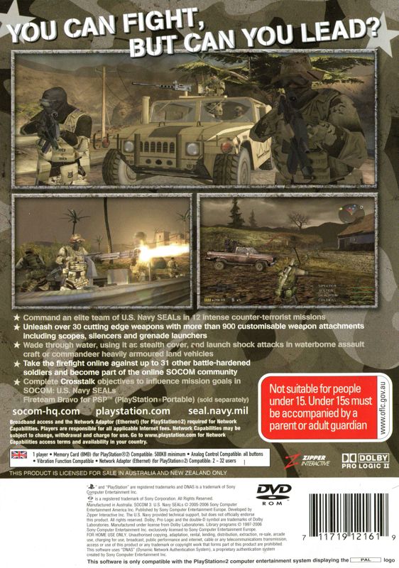 Back Cover for SOCOM 3: U.S. Navy SEALs (PlayStation 2)