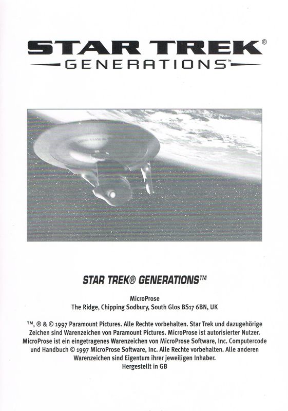 Manual for Star Trek: Federation Compilation (DOS and Windows): Star Trek: Generations - Front