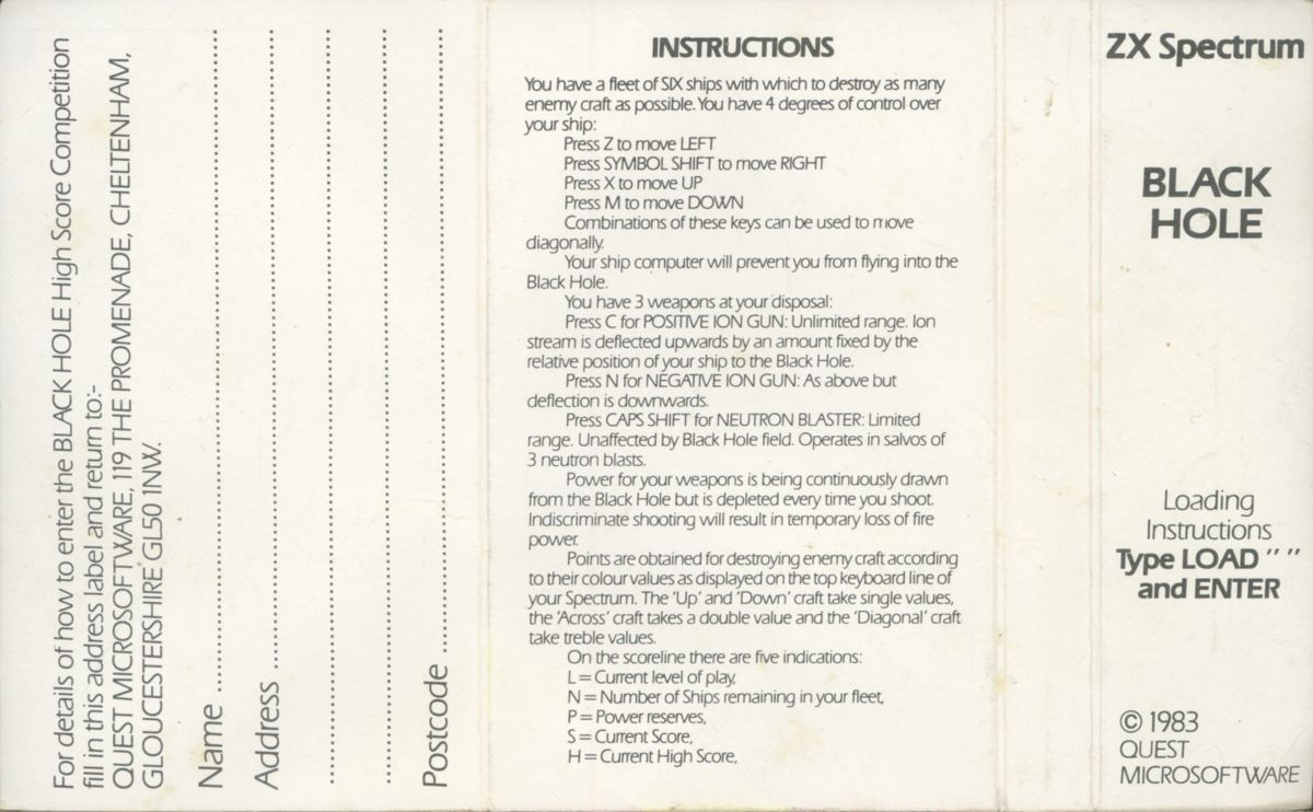 Inside Cover for The Black Hole (ZX Spectrum)