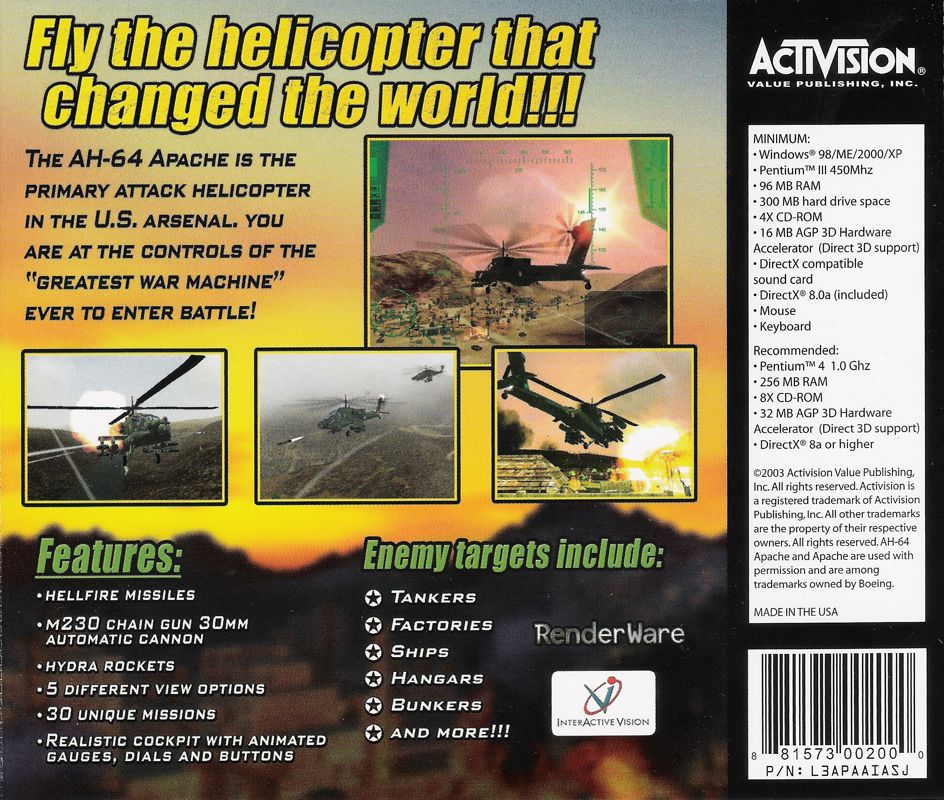 Back Cover for AH-64 Apache Air Assault (Windows)