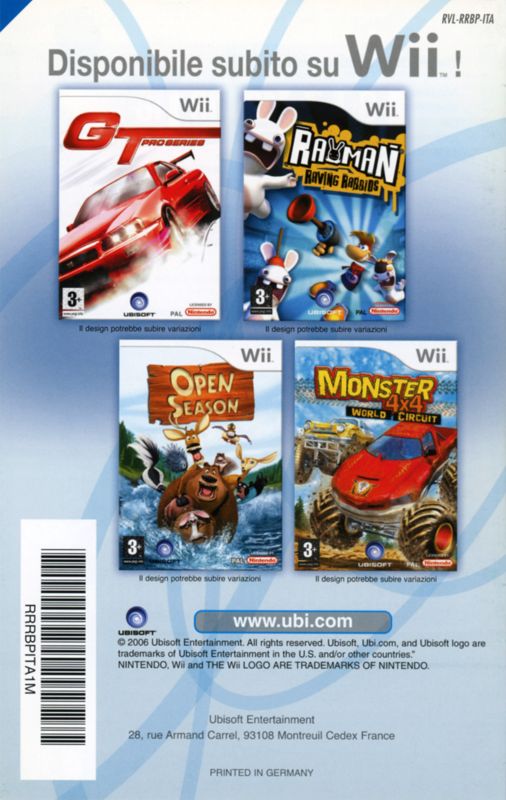 Rayman Raving Rabbids Back Cover Rayman: Raving Rabbids cover or packaging material - MobyGames