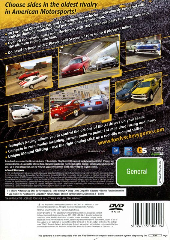 Back Cover for Ford Vs. Chevy (PlayStation 2)
