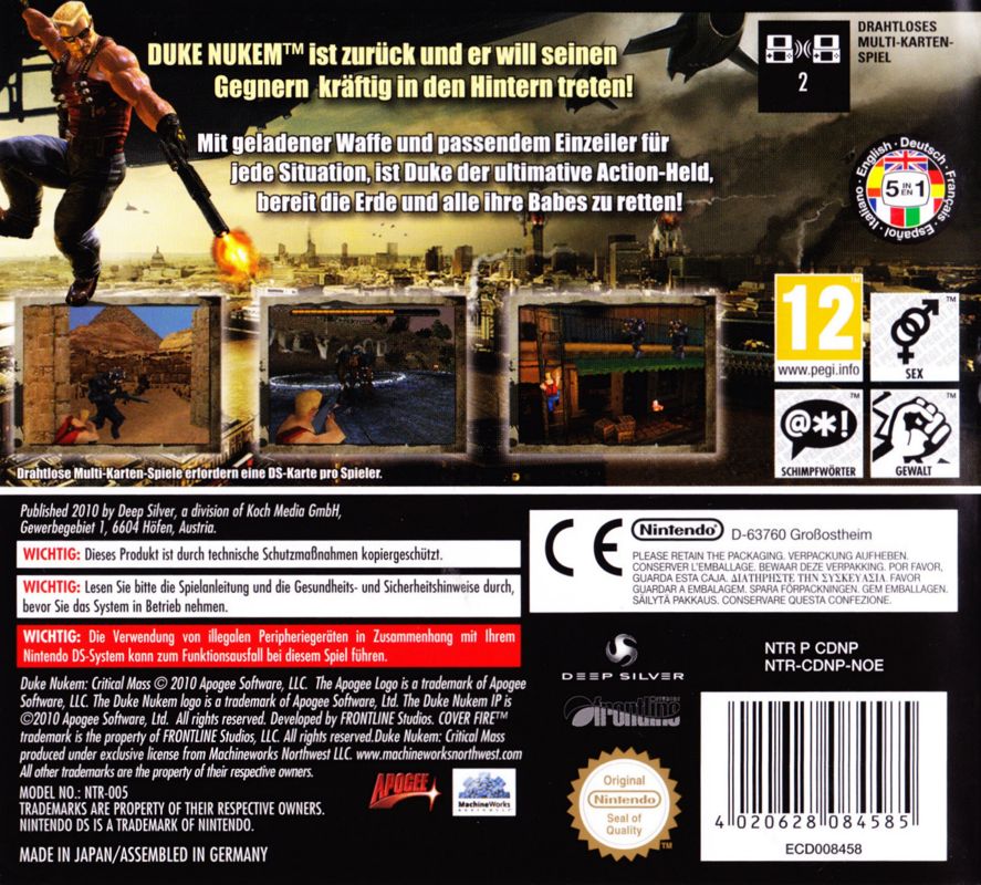 Back Cover for Duke Nukem: Critical Mass (Nintendo DS)