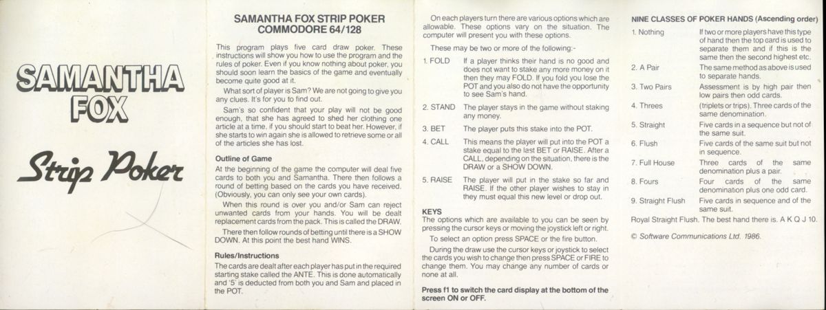 Inside Cover for Samantha Fox Strip Poker (ZX Spectrum)