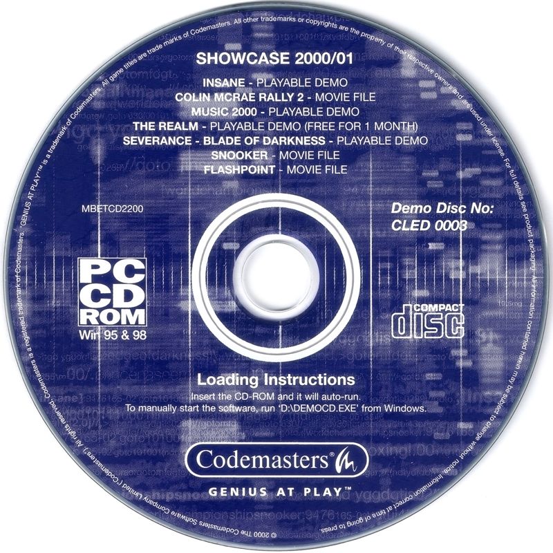Media for 1nsane (Windows): Showcase Demo Disc 2000/01