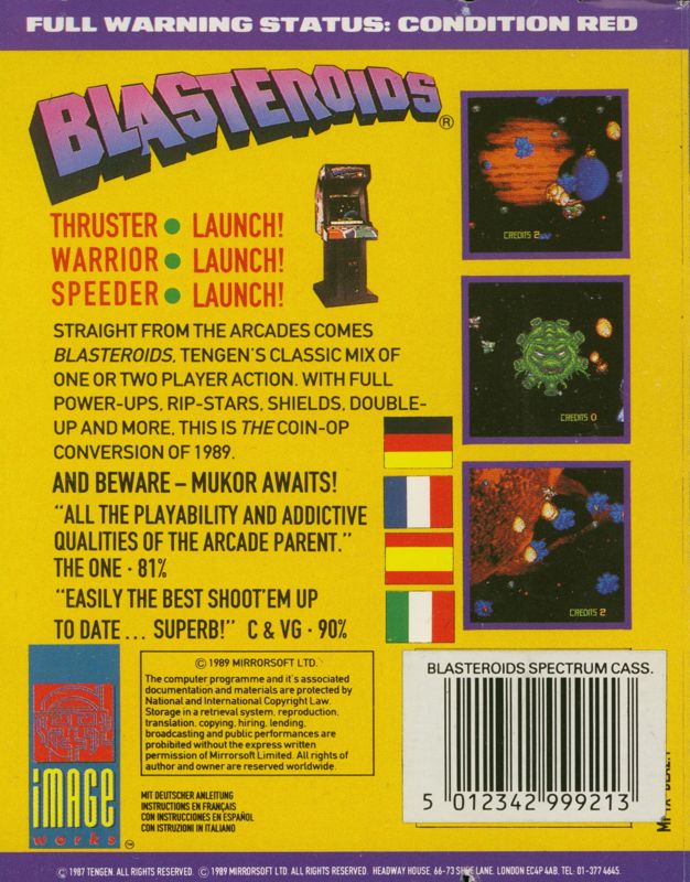Back Cover for Blasteroids (ZX Spectrum)