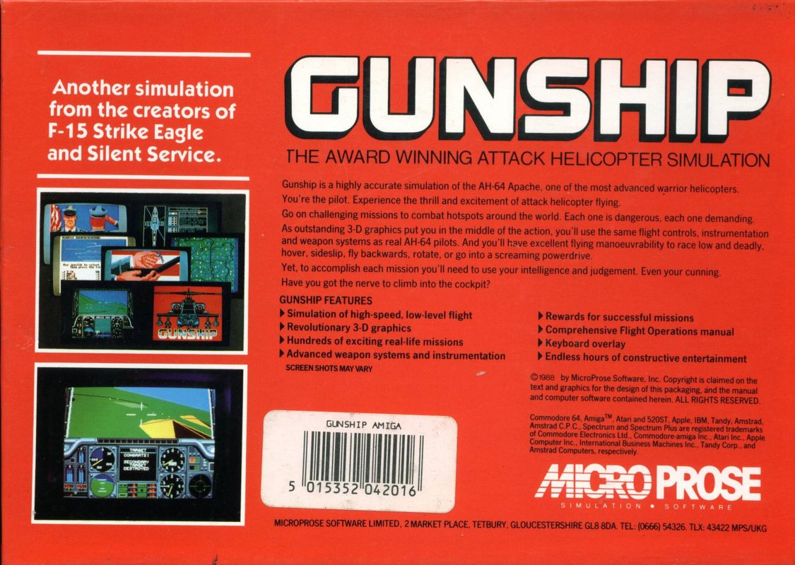 Back Cover for Gunship (Amiga)