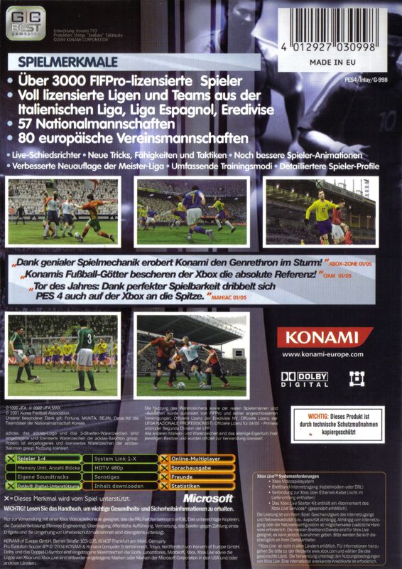 Back Cover for World Soccer: Winning Eleven 8 International (Xbox)