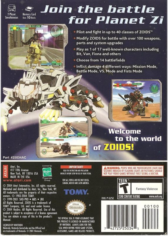 Back Cover for Zoids: Battle Legends (GameCube)