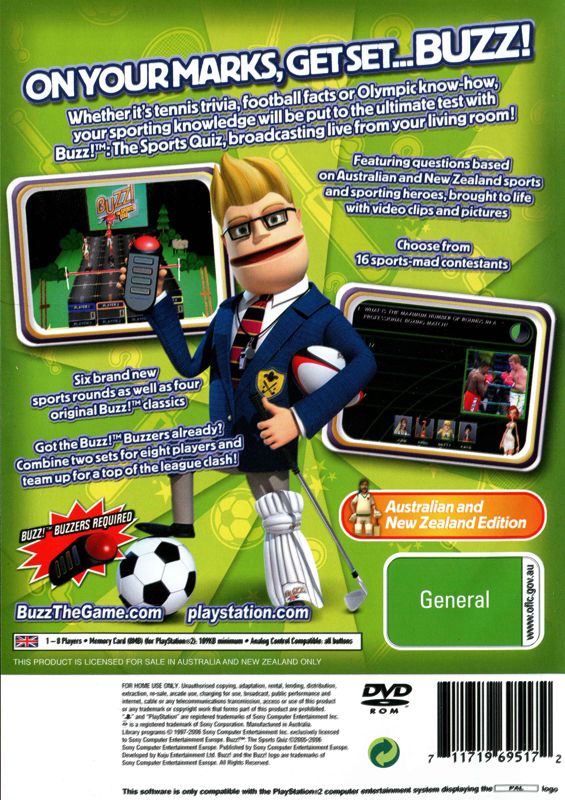Back Cover for Buzz! The Sports Quiz (PlayStation 2)