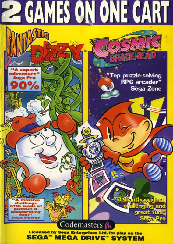 Front Cover for Codemasters 2 in 1: Fantastic Dizzy + Cosmic Spacehead (Genesis)