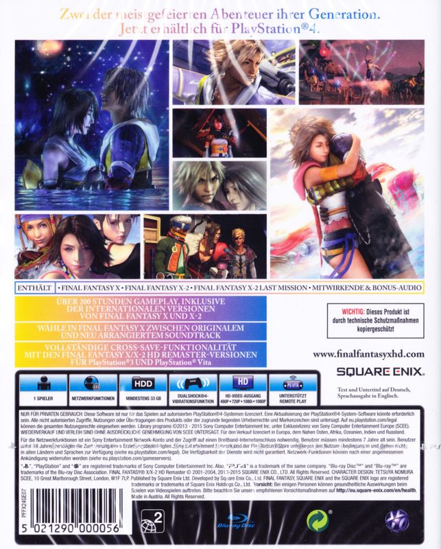 Back Cover for Final Fantasy X | X-2: HD Remaster (PlayStation 4)