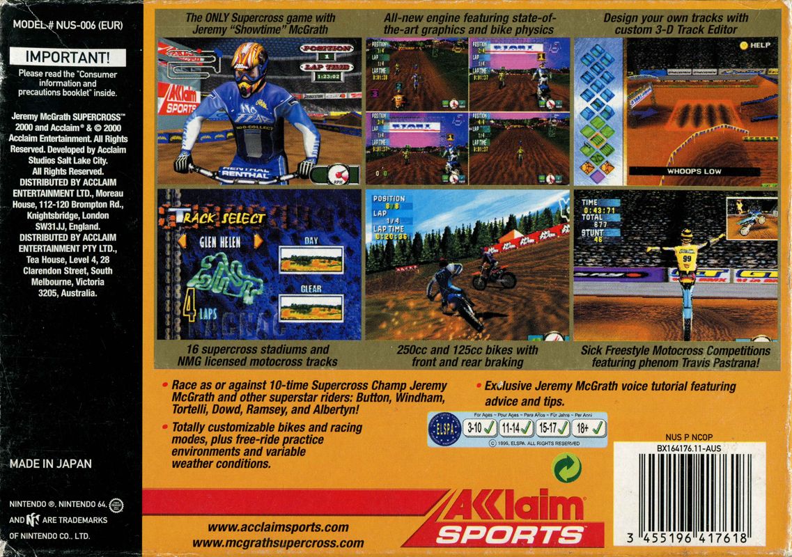 Back Cover for Jeremy McGrath Supercross 2000 (Nintendo 64)