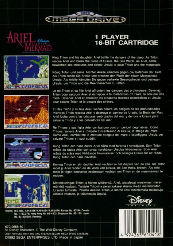 Back Cover for Disney's Ariel the Little Mermaid (Genesis)