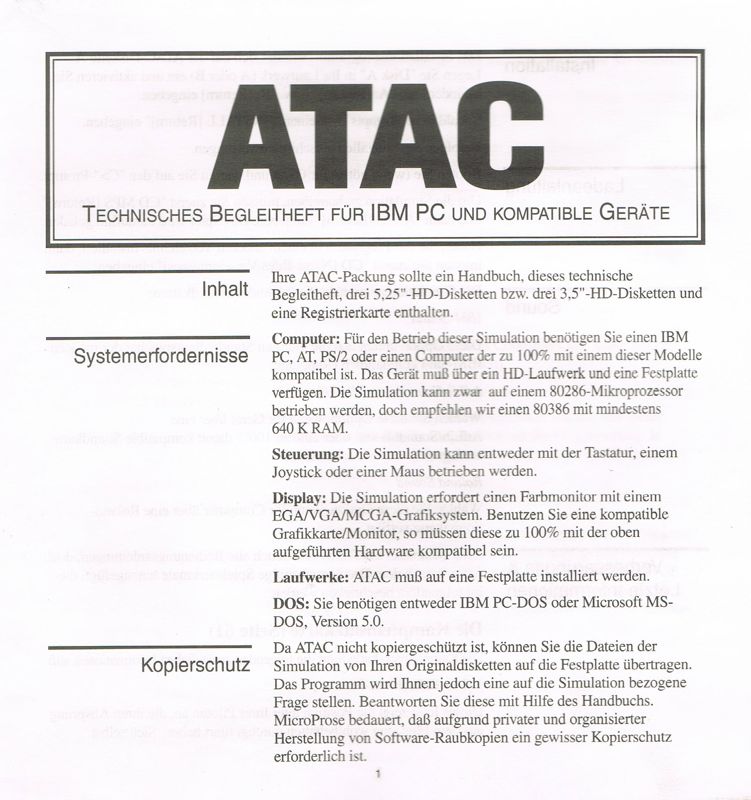 Extras for ATAC: The Secret War Against Drugs (DOS) (3.5"-Disk Version): Install Instructions - Front