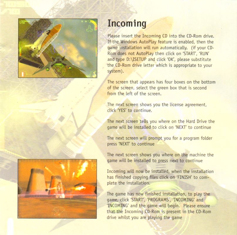 Inside Cover for Incoming: The Final Conflict (Windows) (Time Computer Systems OEM release)