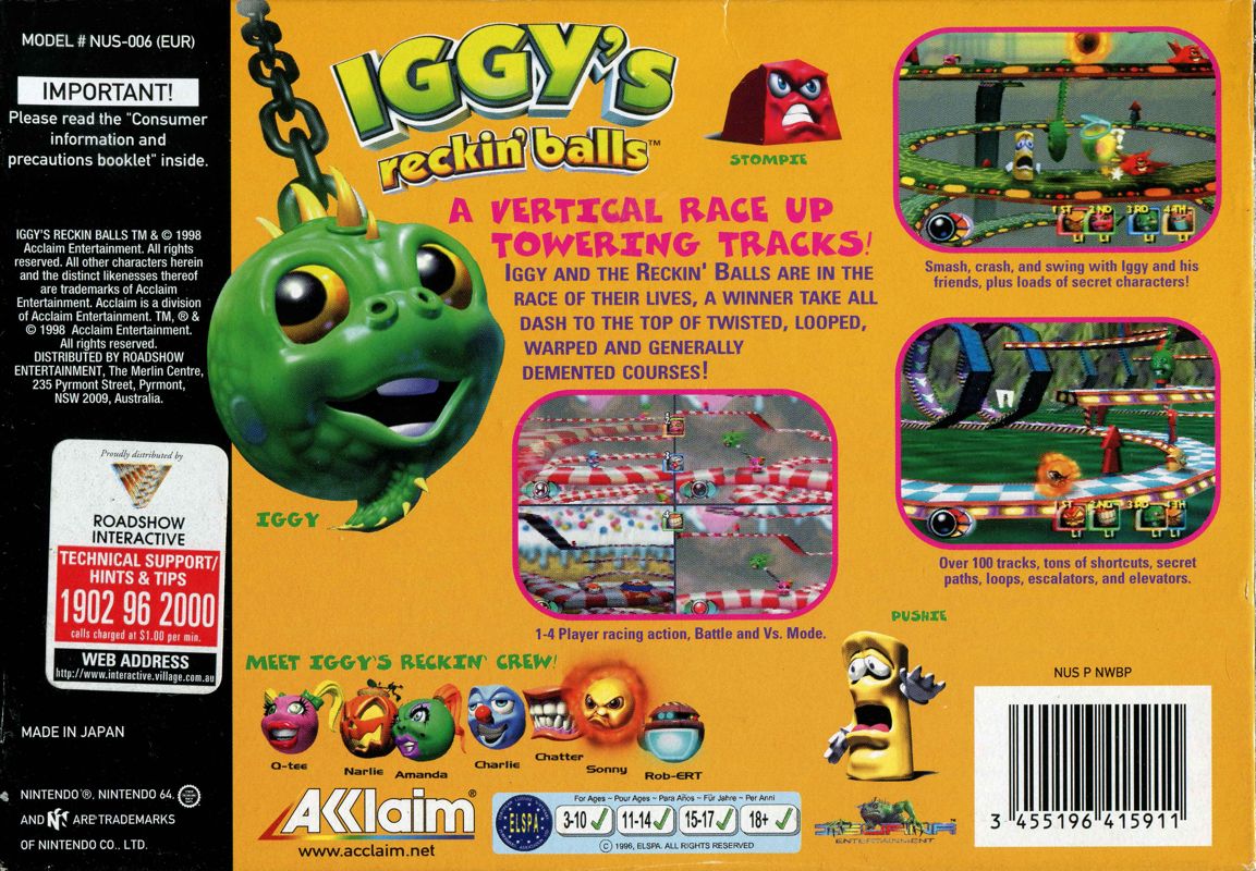 Back Cover for Iggy's Reckin' Balls (Nintendo 64)