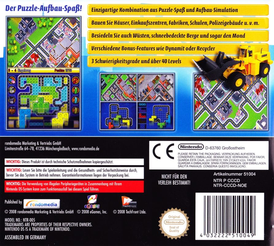 Back Cover for Puzzle City (Nintendo DS)