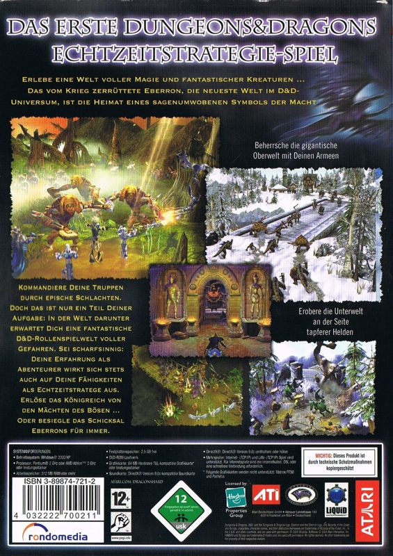 Back Cover for Dungeons & Dragons: Dragonshard (Windows) (Best of Atari release)