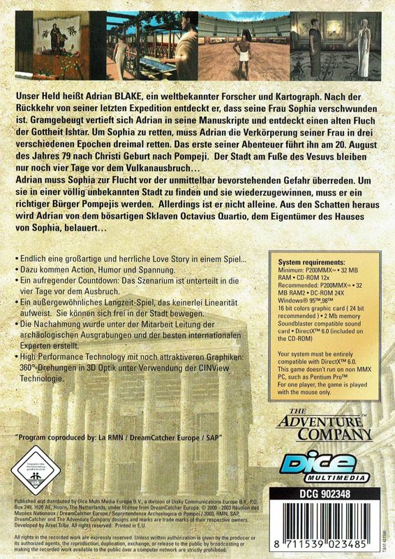 Back Cover for TimeScape: Journey to Pompeii (Windows) (Dice Multimedia release)