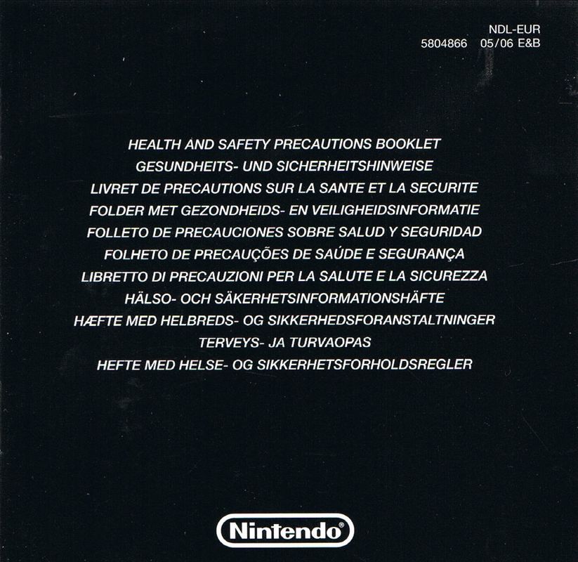 Extras for Nintendogs: Lab & Friends (Nintendo DS) (Touch Generations release): Health and Safety Precautions Booklet - Front